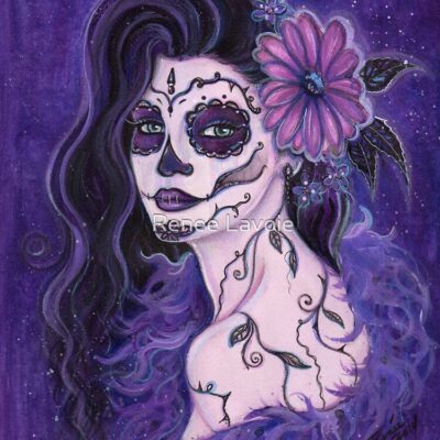 Daisy Purple Day Of The Dead Art By Renee Lavoie Tote Bag Official Tattoo Gifts Merch