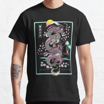 Synthwave Retrowave Japanese Dragon T-Shirt Official Tattoo Gifts Merch