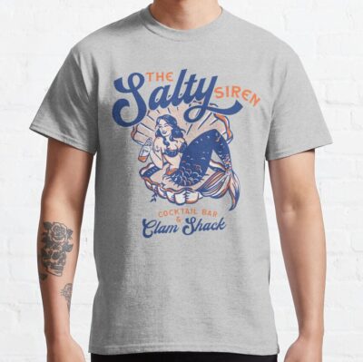 The Salty Siren Cocktail Bar & Clam Shack. Cute Retro Mermaid Travel Art T-Shirt Official Tattoo Gifts Merch