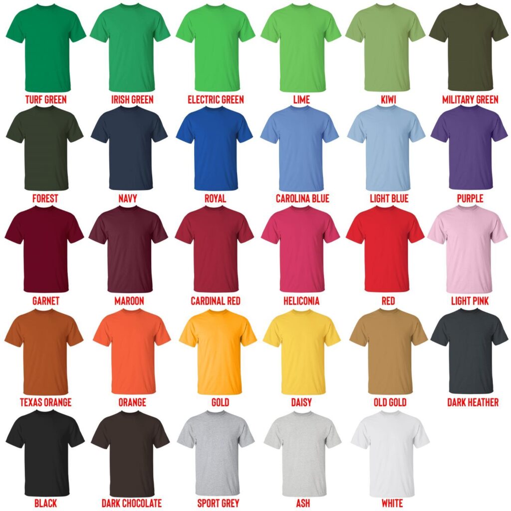 t shirt color chart - Tattoo Gift Store