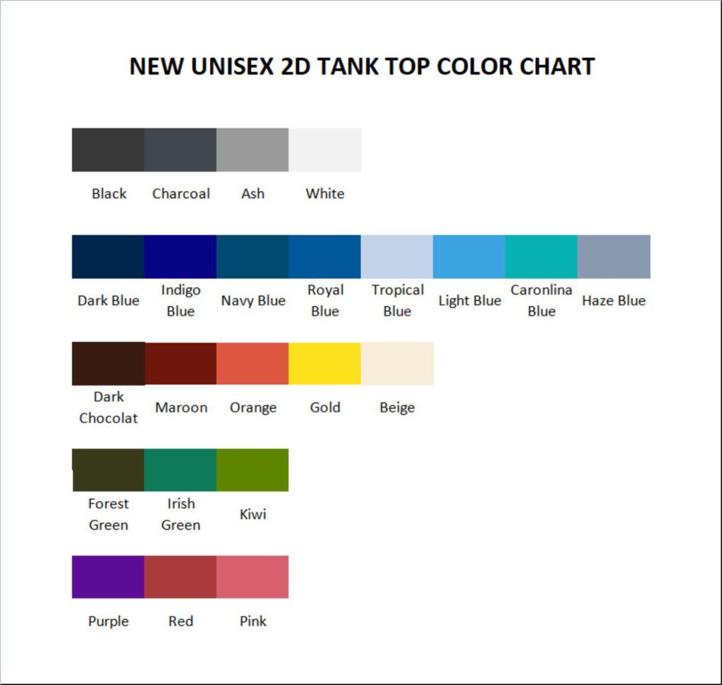 tank top color chart - Tattoo Gift Store