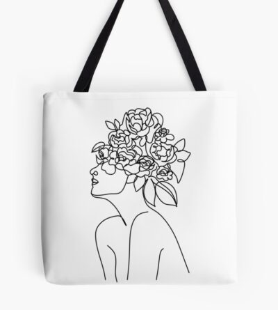 Virgo Horoscope Sign, Girl With Flower Head, Woman Face Line Art, Minimalism, Zodiac Symbol Tote Bag Official Tattoo Gifts Merch