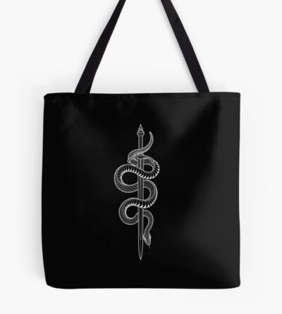 White Snake With Sword, Tattoo Motif Minimalist Style / Minimalistic Snake Tote Bag Official Tattoo Gifts Merch