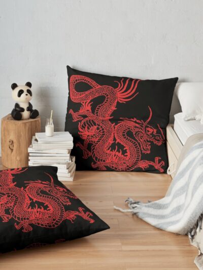 Red Chinese Dragon Throw Pillow Official Tattoo Gifts Merch