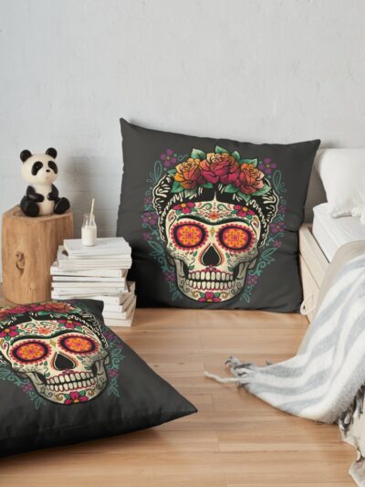 Frida Calavera Throw Pillow Official Tattoo Gifts Merch