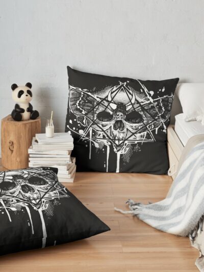 Dark Goth Death Moth Skull On Black Throw Pillow Official Tattoo Gifts Merch