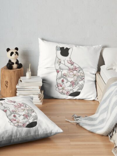 Cat In Apple Blossom Tattoo Throw Pillow Official Tattoo Gifts Merch