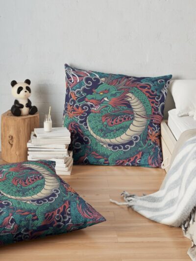 The Mythical Dragon Pattern Throw Pillow Official Tattoo Gifts Merch