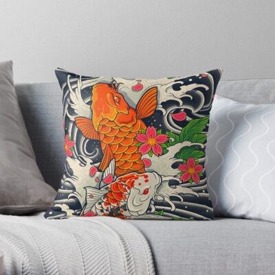 Koi Fish Pond Throw Pillow Official Tattoo Gifts Merch