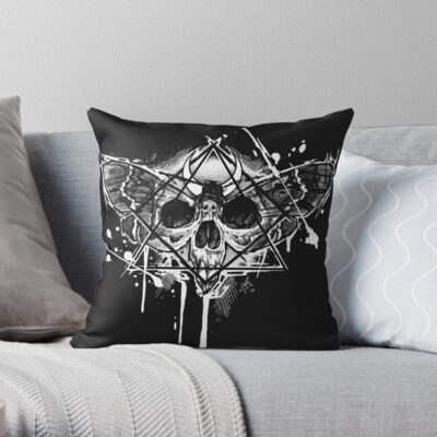 Dark Goth Death Moth Skull On Black Throw Pillow Official Tattoo Gifts Merch