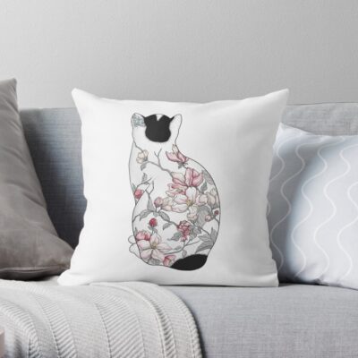 Cat In Apple Blossom Tattoo Throw Pillow Official Tattoo Gifts Merch