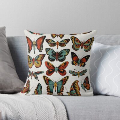 Butterflies Traditional Tattoo Flash Throw Pillow Official Tattoo Gifts Merch