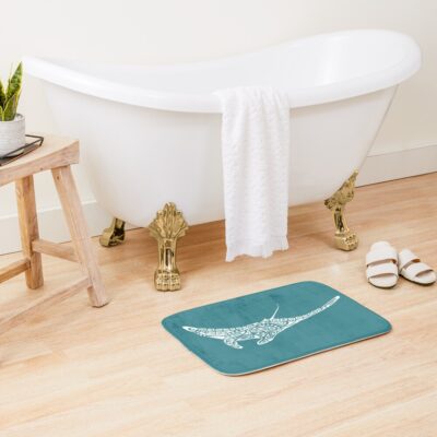 Manta Ray Tattoo White Turquoise Background Bath Mat Official Tattoo Gifts Merch