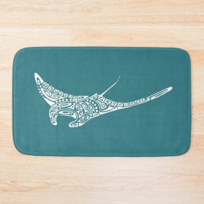 Manta Ray Tattoo White Turquoise Background Bath Mat Official Tattoo Gifts Merch