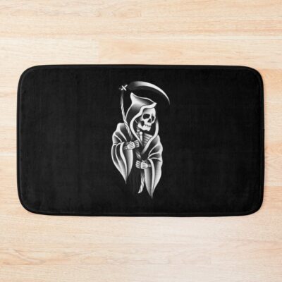 Grim Reaper Blackwork Tattoo Bath Mat Official Tattoo Gifts Merch