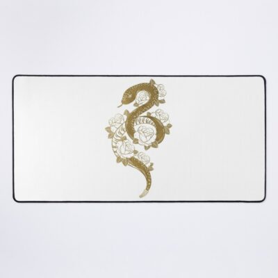 Golden Rattlesnake With Flowers  / Snake Lover White Mouse Pad Official Tattoo Gifts Merch