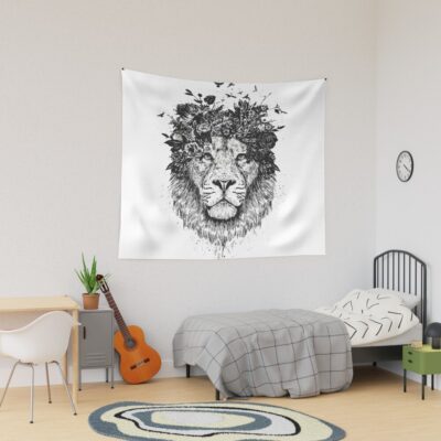 Floral Lion (Bw) Tapestry Official Tattoo Gifts Merch