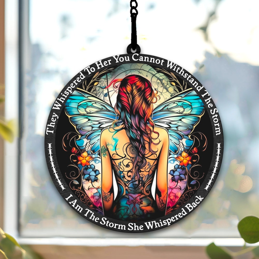 Hippie Tattoo Butterfly Lady Suncatcher, Hippie Tattoo Butterfly Lady Ornament