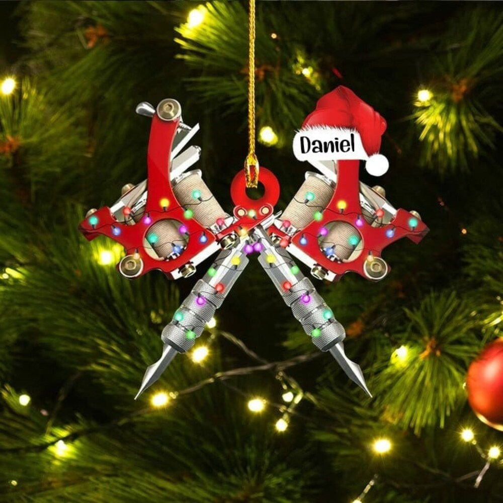 Personalized Name Tattoo Machine Christmas Ornament, Tattoo Flat Acrylic Ornament