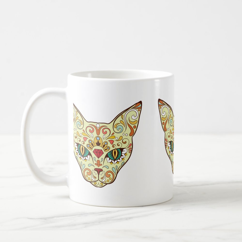 Sugar Skull Cat – Tattoo Design Coffee Mug