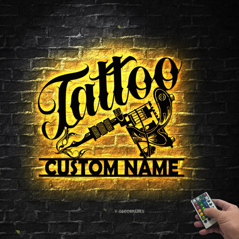 Custom Tattoo Artist Metal Wall Art LED Light Home Decor Personalized Ink Studio Name Sign