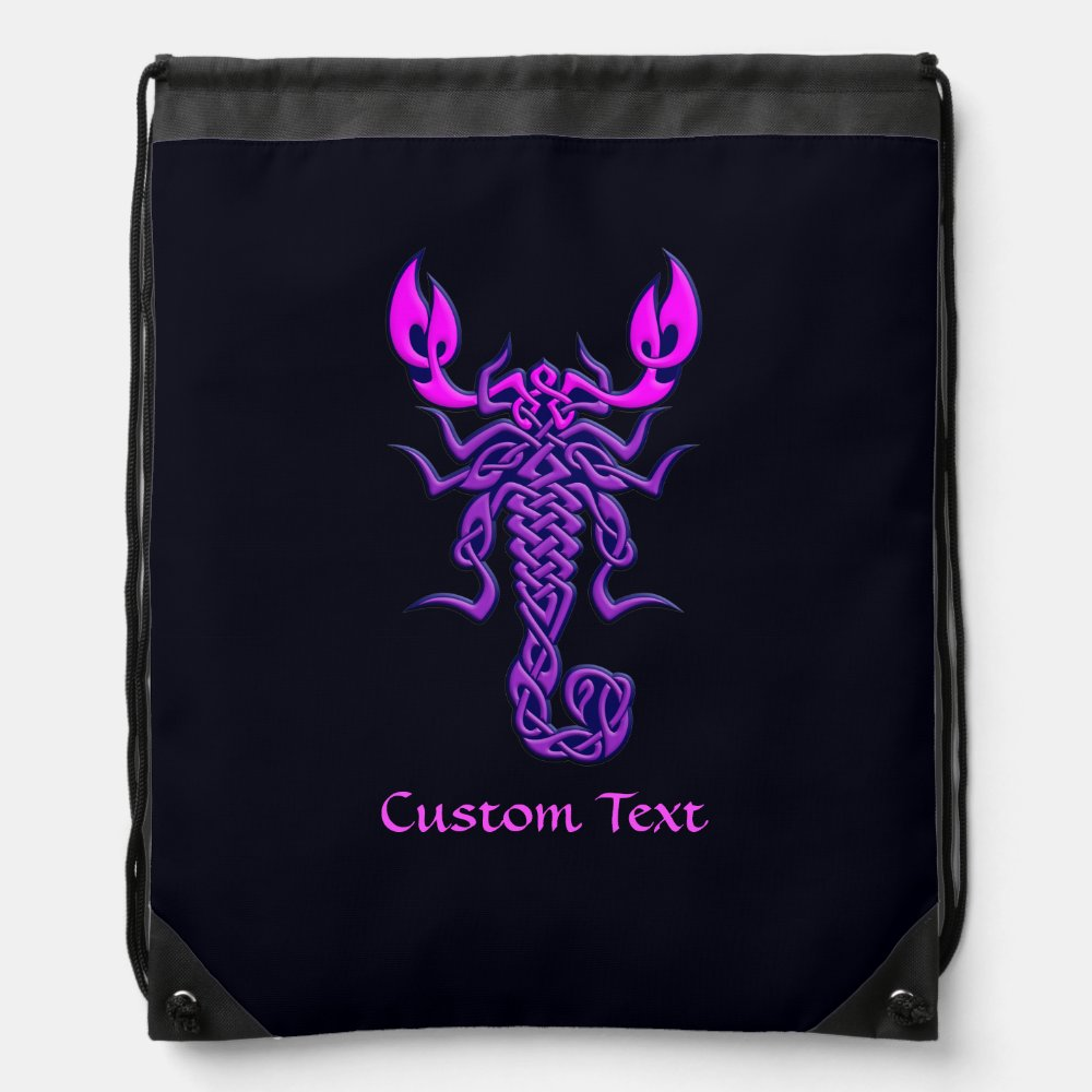 Personalized Text Purple Celtic Knot Scorpion Drawstring Bag