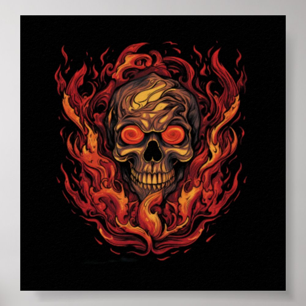 Skull On Fire, Vintage Designe, Flaming Skull Poster